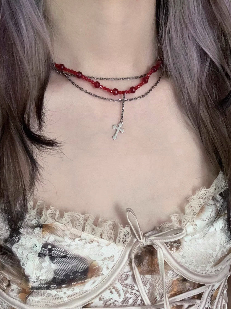 Y2K Cross Beaded Necklace
