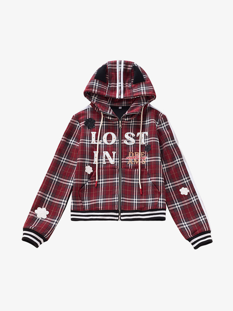 Red Plaid Zip Up Hoodie