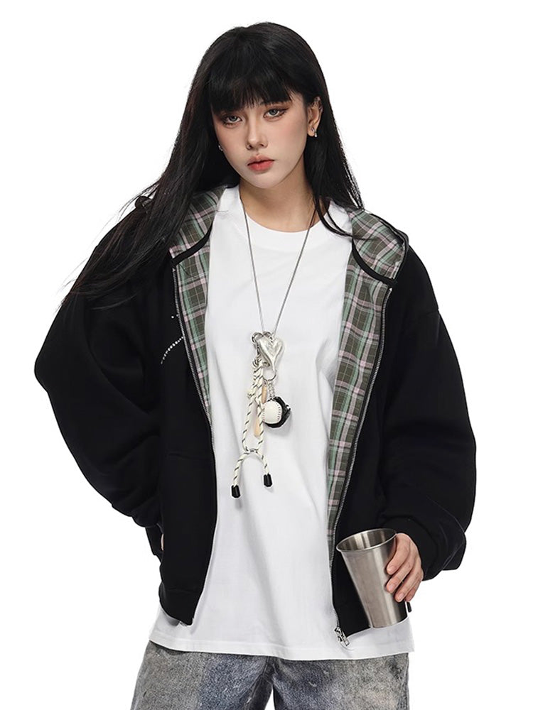 Y2K Plaid Lined Hoodie