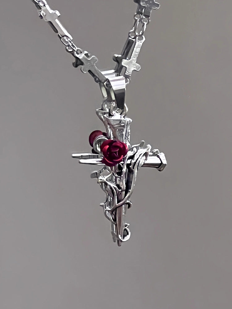 Cross And Rose Necklace