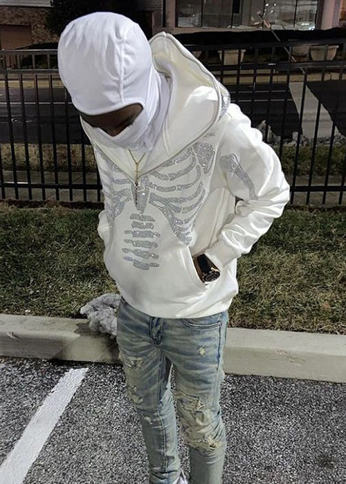 Skeleton Hoodie Zip Up Y2K