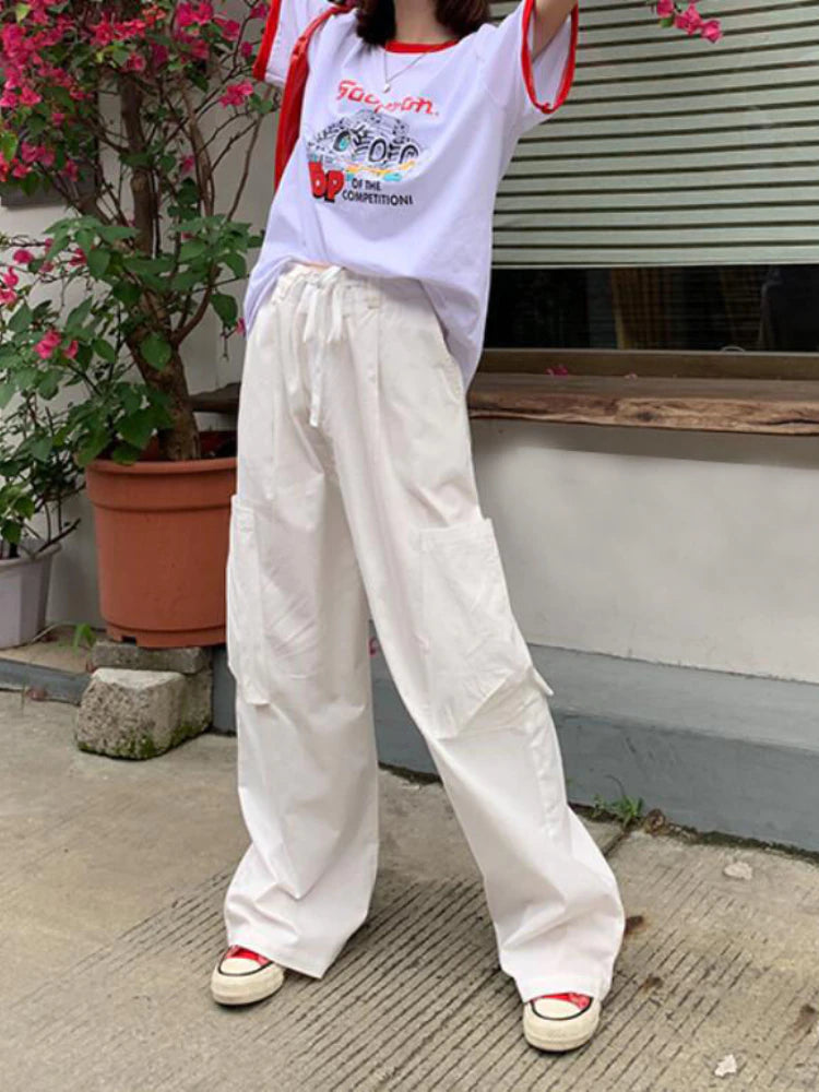 Low Waisted White Cargo Pants
