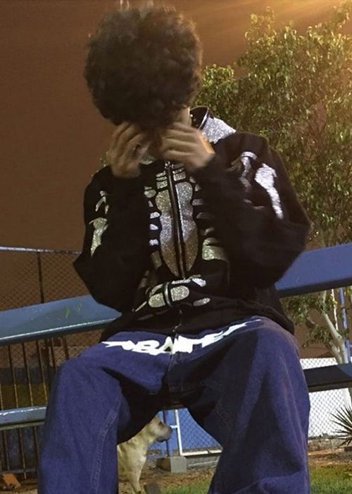 Skeleton Hoodie Zip Up Y2K