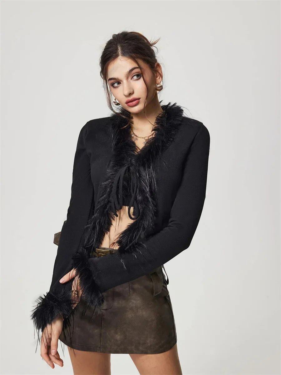 Y2K Black Fur Cardigan