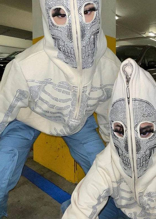Skeleton Hoodie Zip Up Y2K