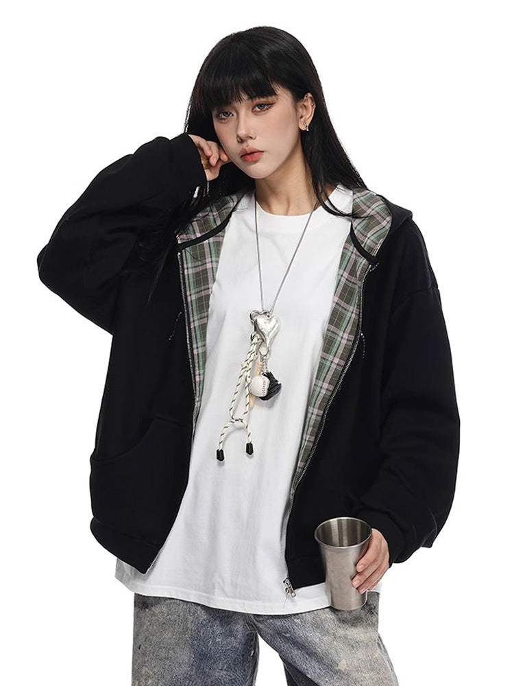 Y2K Plaid Lined Hoodie