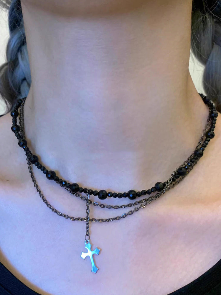 Y2K Cross Beaded Necklace