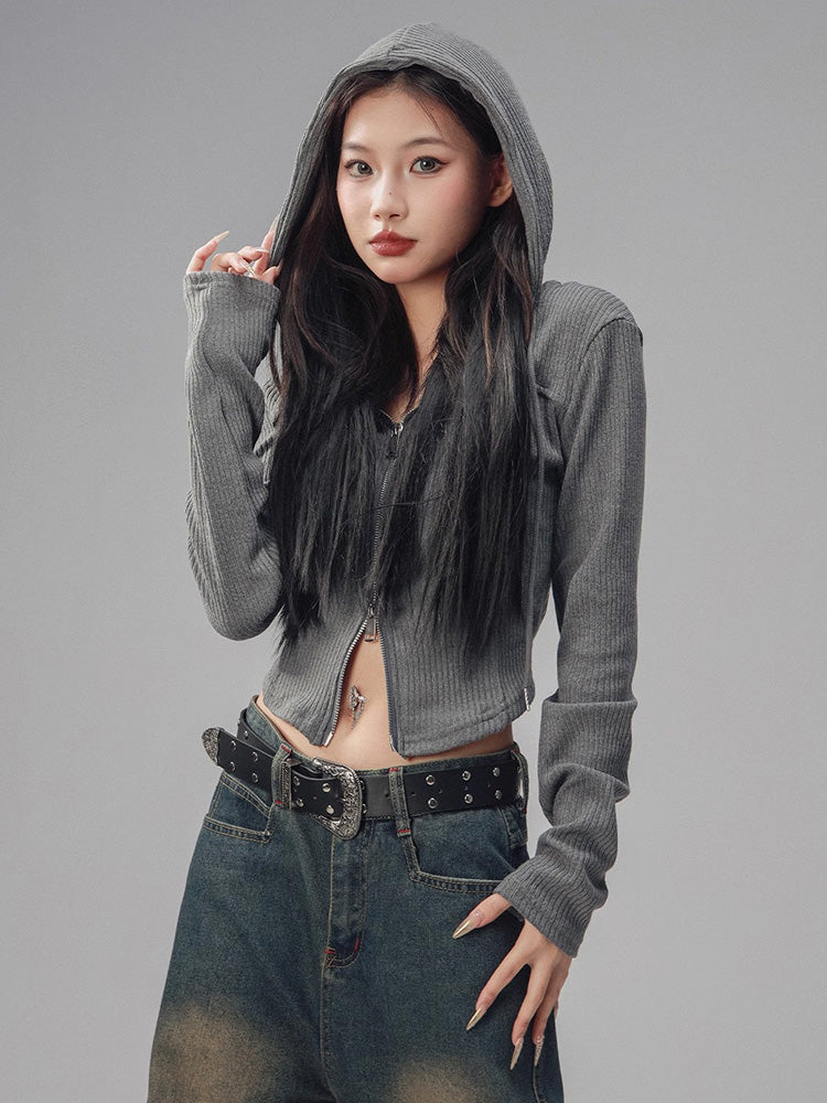 Double Zip Knit Hoodie