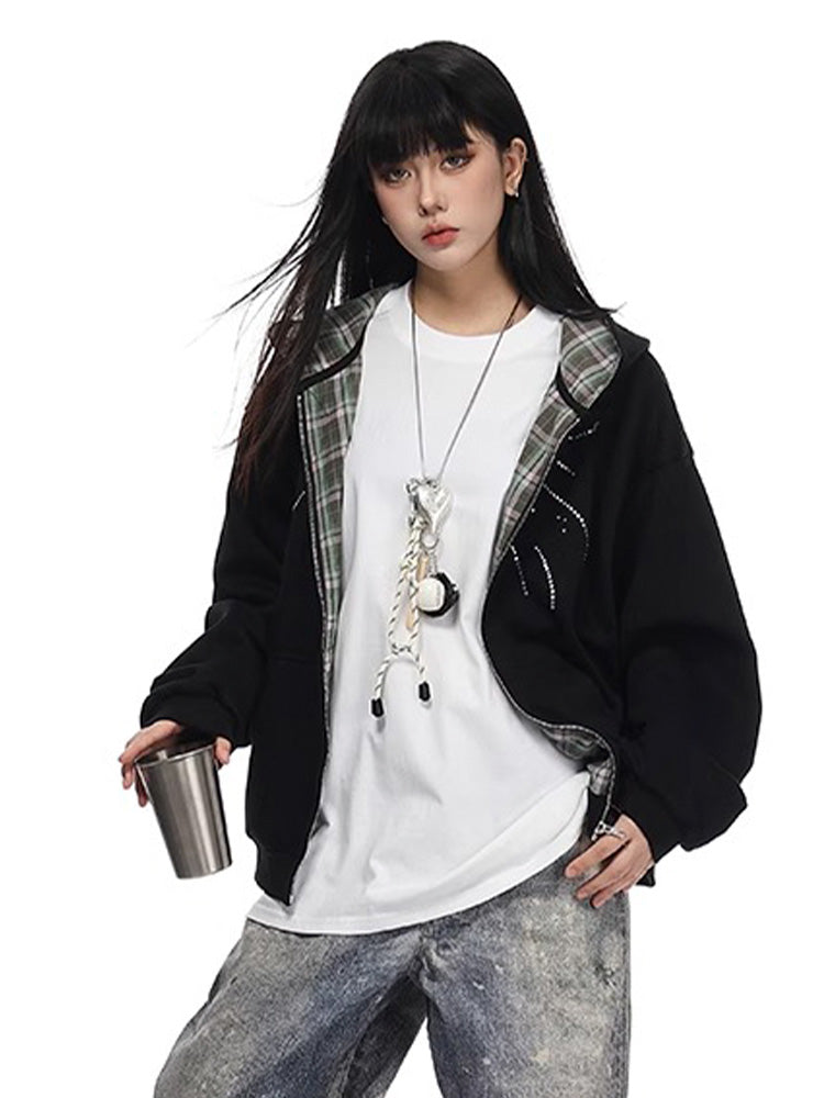 Y2K Plaid Lined Hoodie