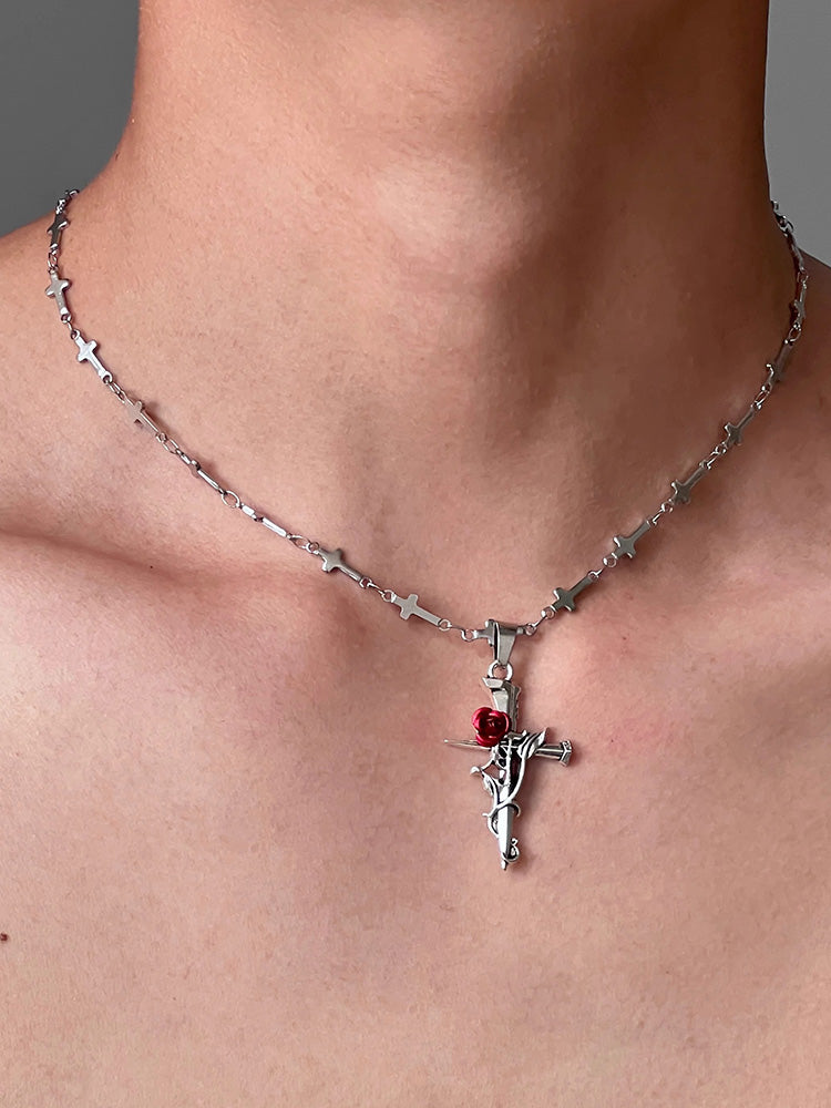 Cross And Rose Necklace