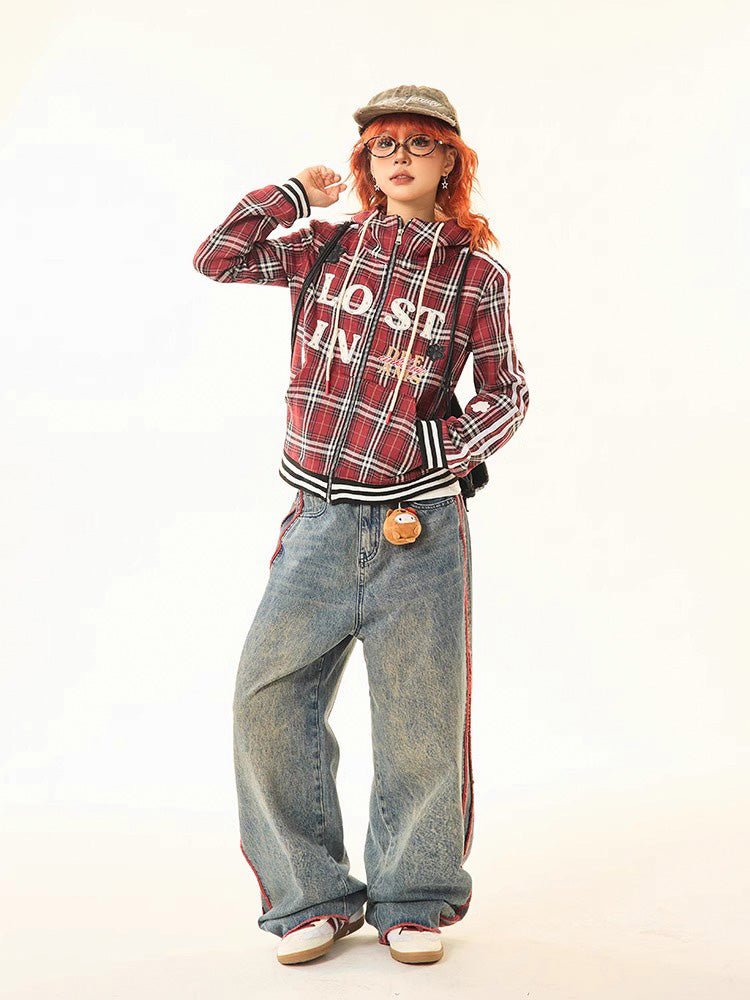 Red Plaid Zip Up Hoodie