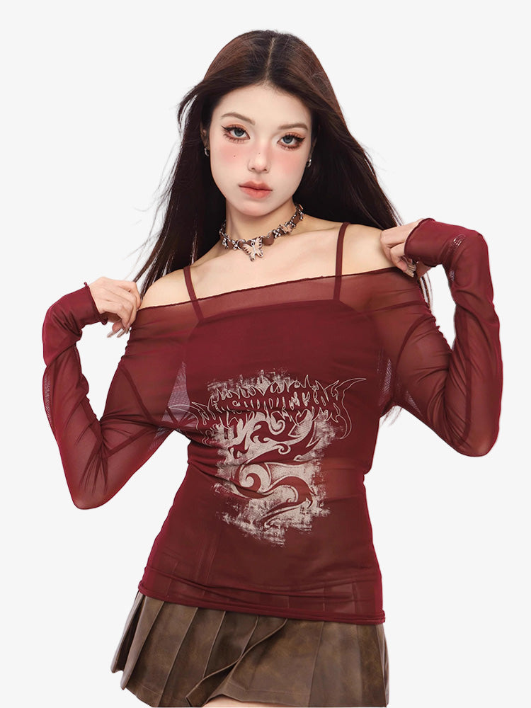 Y2K Mesh Long Sleeve Top