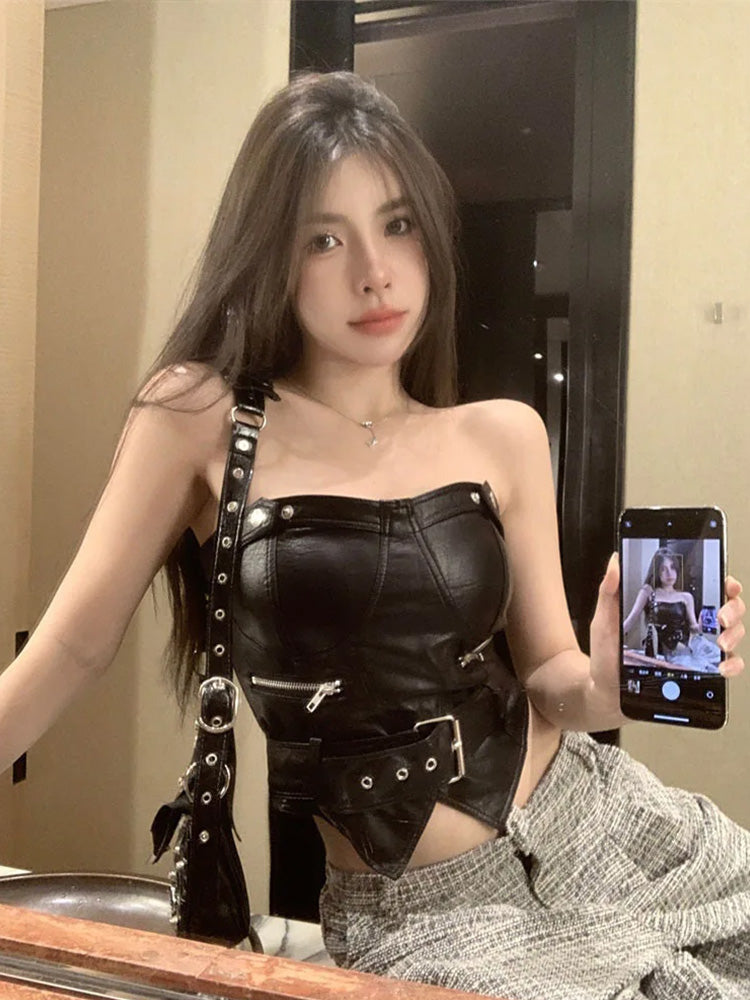 Y2K Leather Halter Top