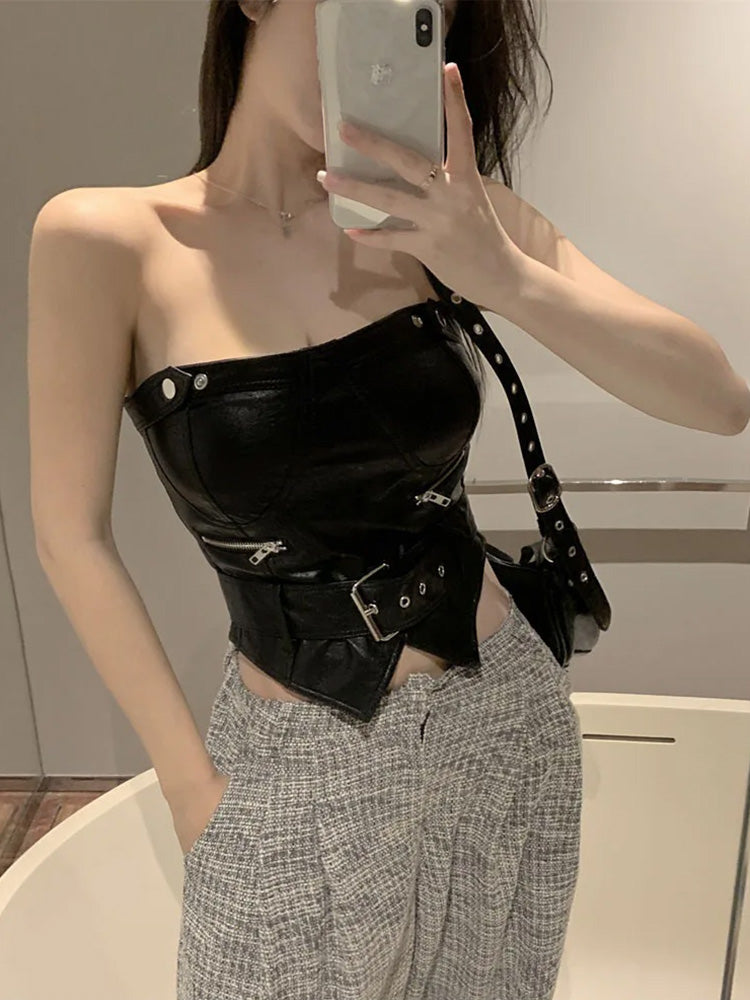 Y2K Leather Halter Top