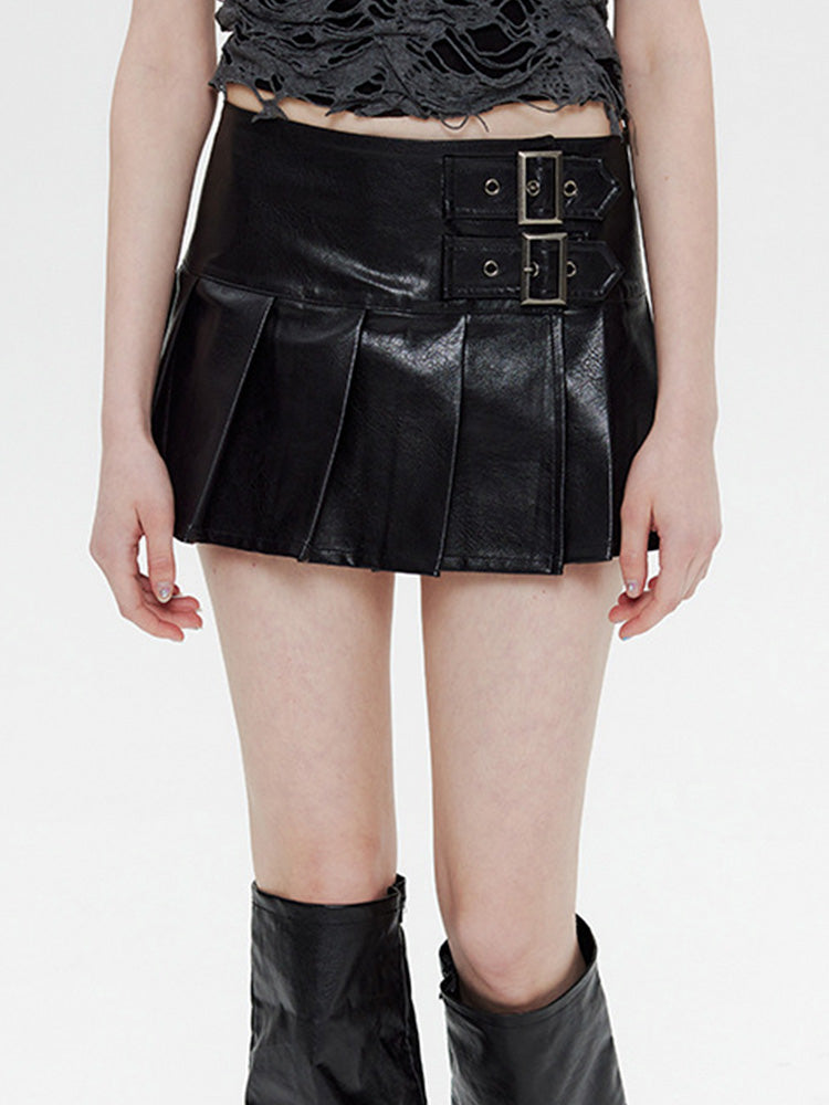 Y2K Black Leather Mini Skirt