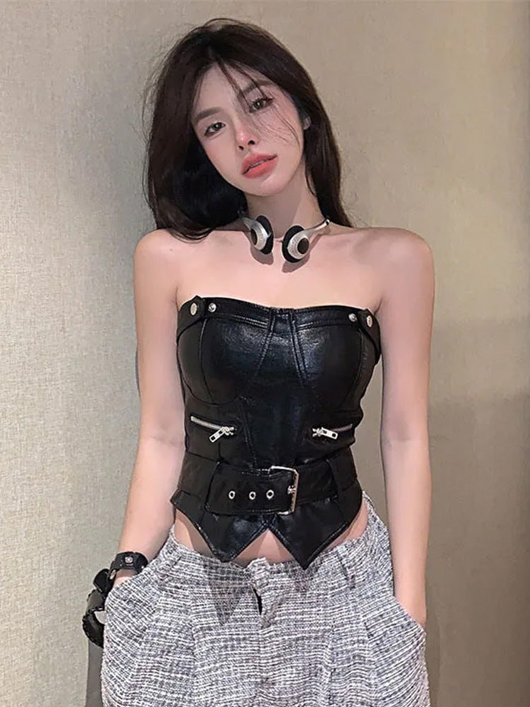 Y2K Leather Halter Top