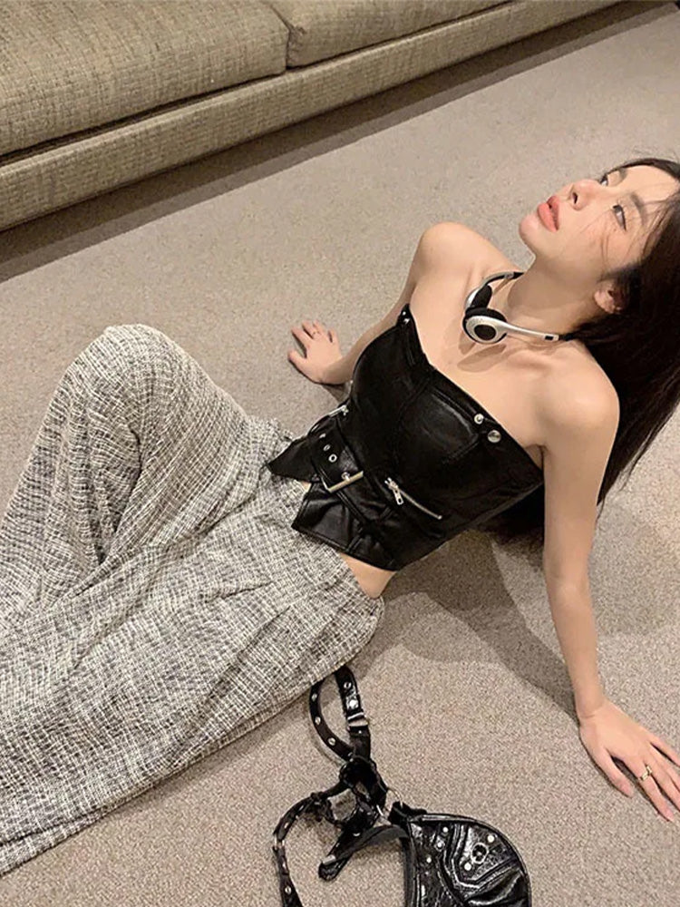 Y2K Leather Halter Top