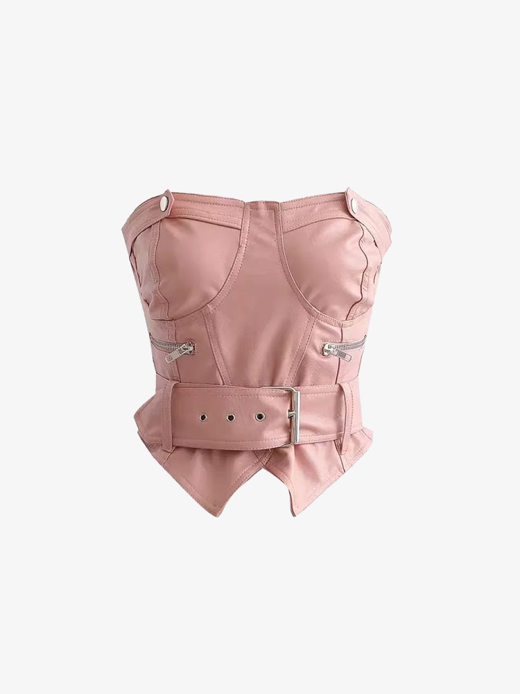 Y2K Leather Halter Top
