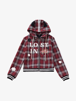 Red Plaid Zip Up Hoodie
