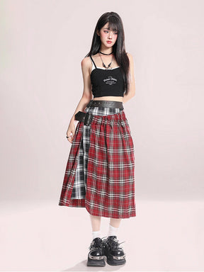 Red Long Checkered Skirt