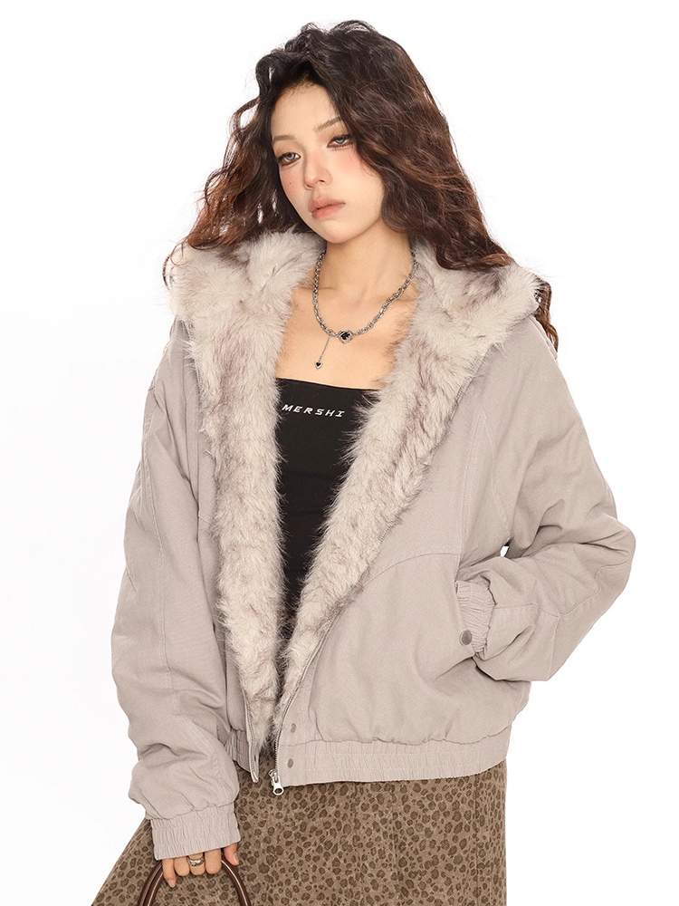 Y2K Hooded fur Coat