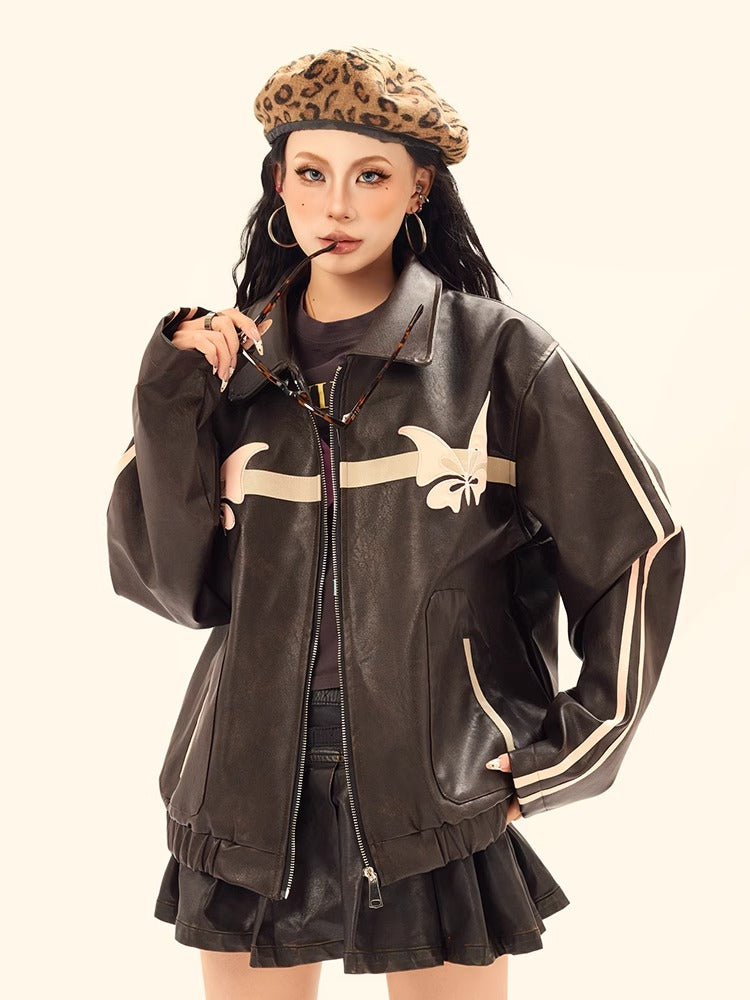 Y2K Brown Leather Jacket