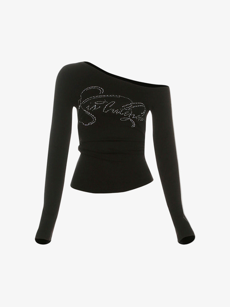 Y2K Rhinestone Black Top