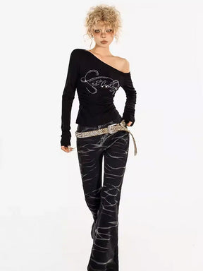 Y2K Rhinestone Black Top