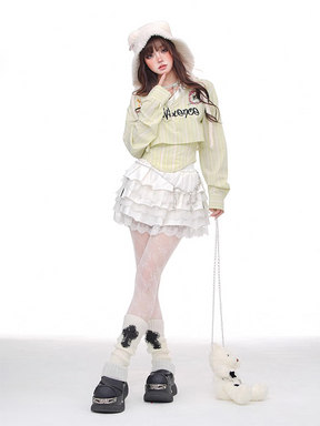 White Bow Fishnet Tights