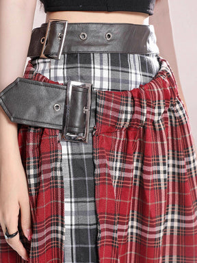 Red Long Checkered Skirt