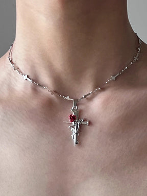 Cross And Rose Necklace