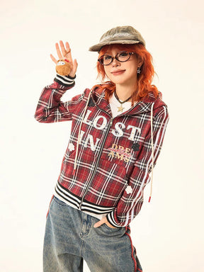 Red Plaid Zip Up Hoodie