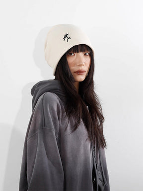 White Embroidered Beanie