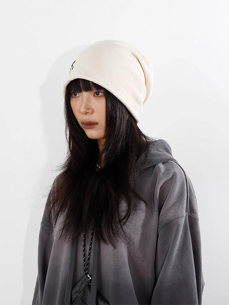 White Embroidered Beanie