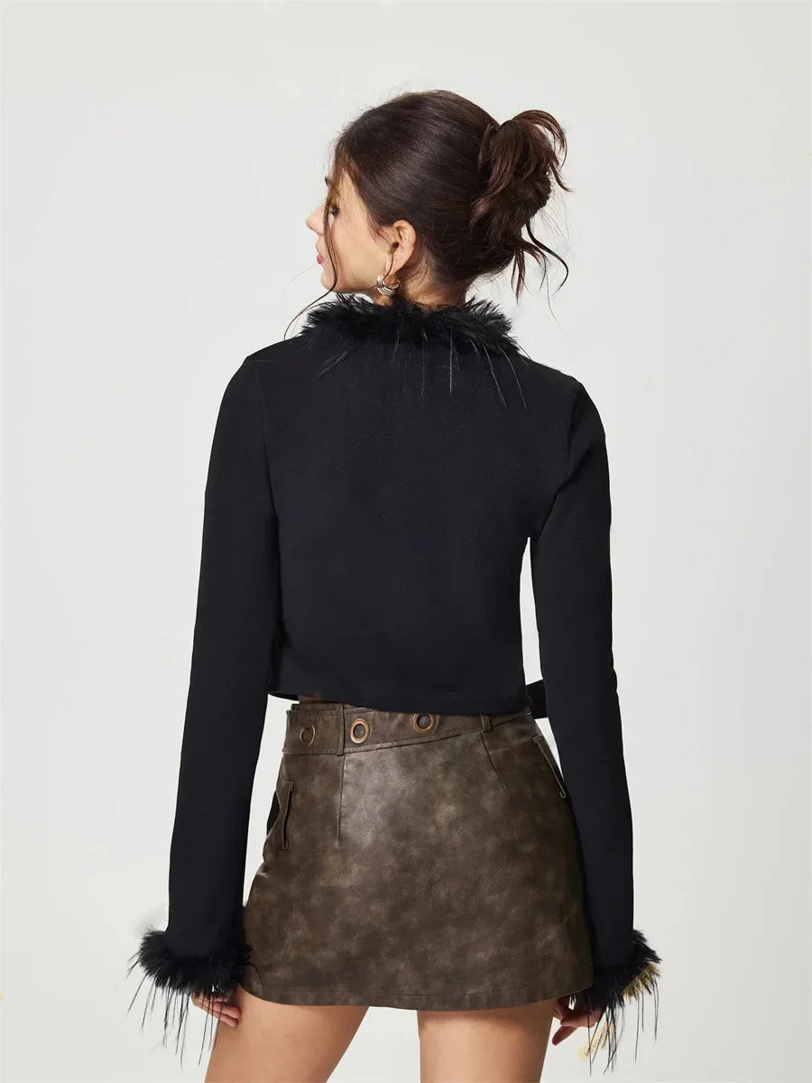 Y2K Black Fur Cardigan