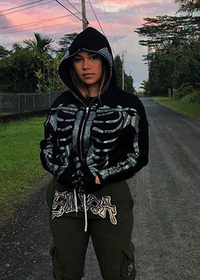 Skeleton Hoodie Zip Up Y2K