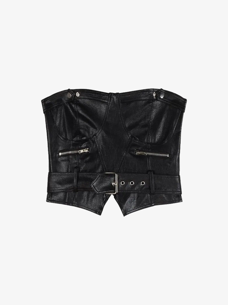 Y2K Leather Halter Top