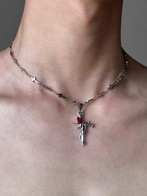 Cross And Rose Necklace