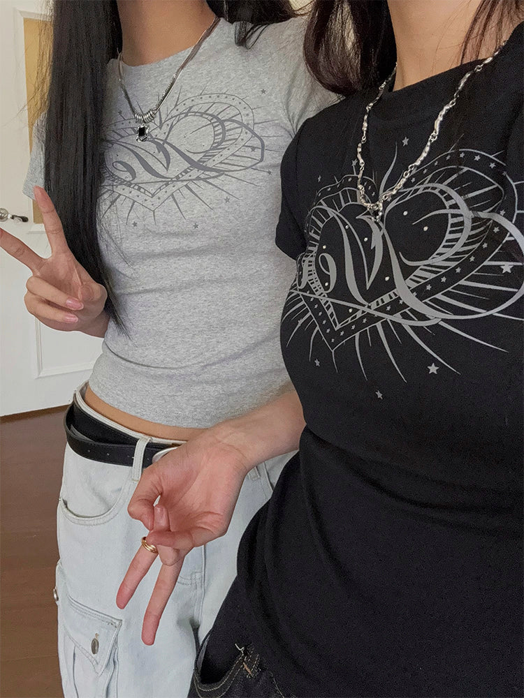 Y2K Rhinestone Heart Shirt