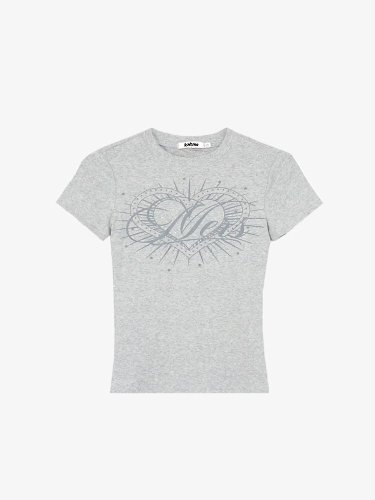 Y2K Rhinestone Heart Shirt