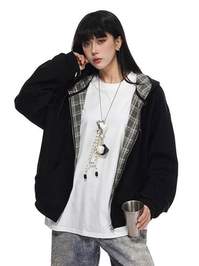 Y2K Plaid Lined Hoodie