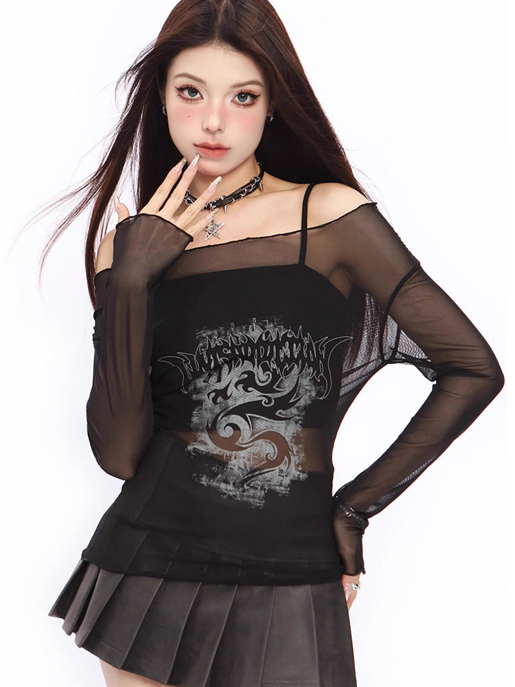 Y2K Mesh Long Sleeve Top