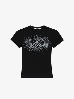 Y2K Rhinestone Heart Shirt