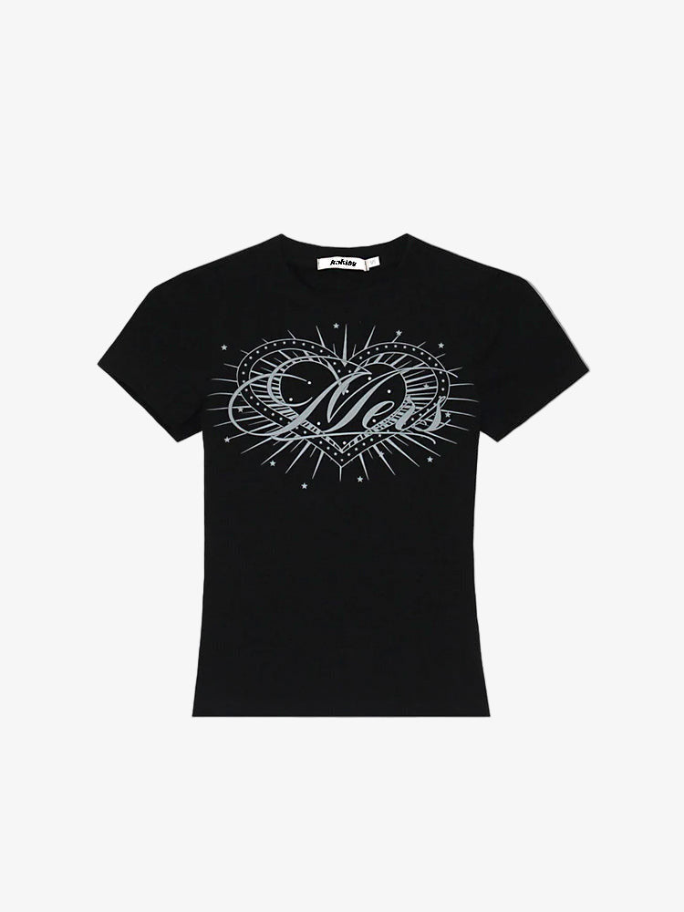 Y2K Rhinestone Heart Shirt