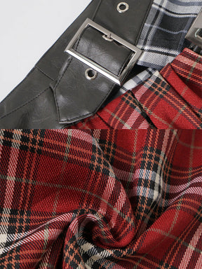 Red Long Checkered Skirt