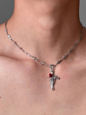Cross And Rose Necklace