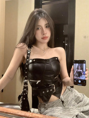 Y2K Leather Halter Top