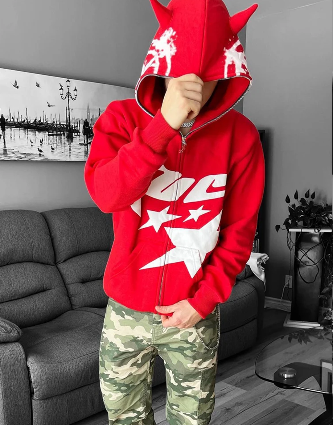 Red Y2K Hooded Sweatshirt