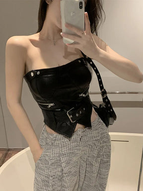 Y2K Leather Halter Top