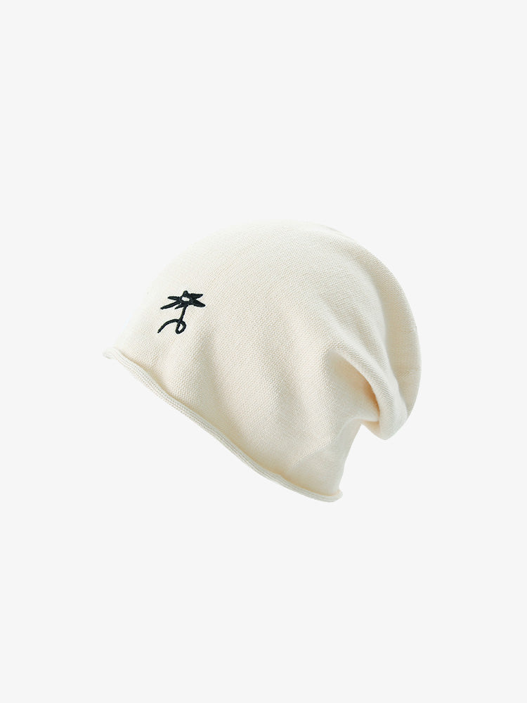 White Embroidered Beanie